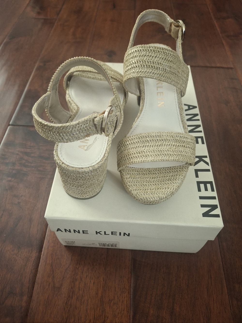 ANNE KLEIN "Padrino" Natural Woven Raffia Slingback Sandals - Size 7 - Picture 8 of 9